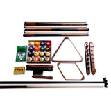 Trophy billiard accessory kit with maple cues and wooden racks
